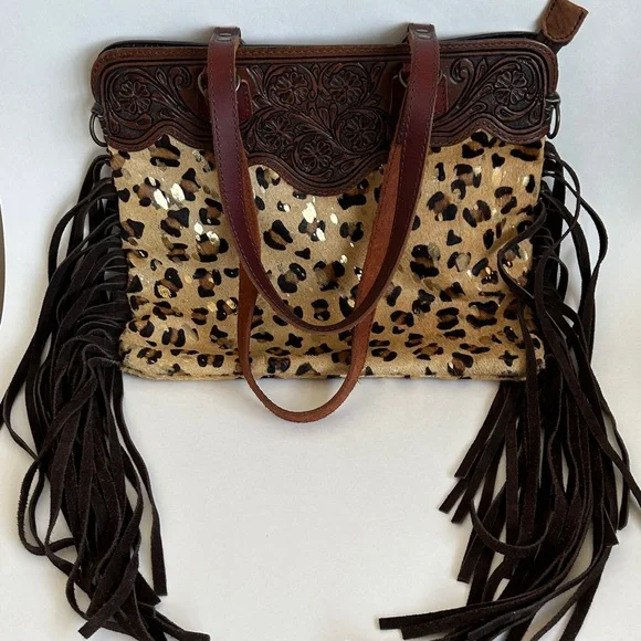 American Darling Cheetah Print & Gold Fringed Cowhide & Leather Purse /Tote Bag - Picture 15 of 15